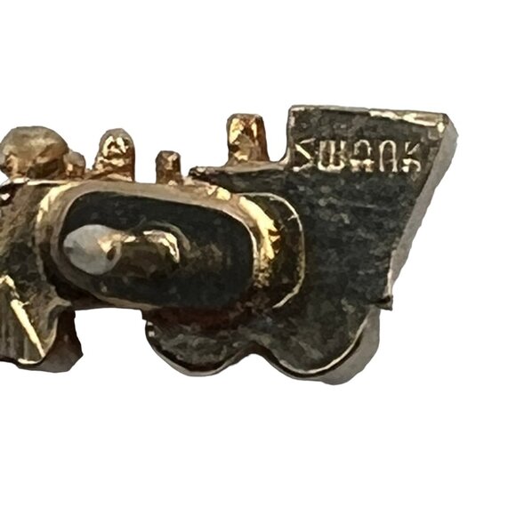 Vintage Swank Train Engine Tie Tack Pin Gold Tone Green Accent Railroad Pin‎ - Picture 4 of 9